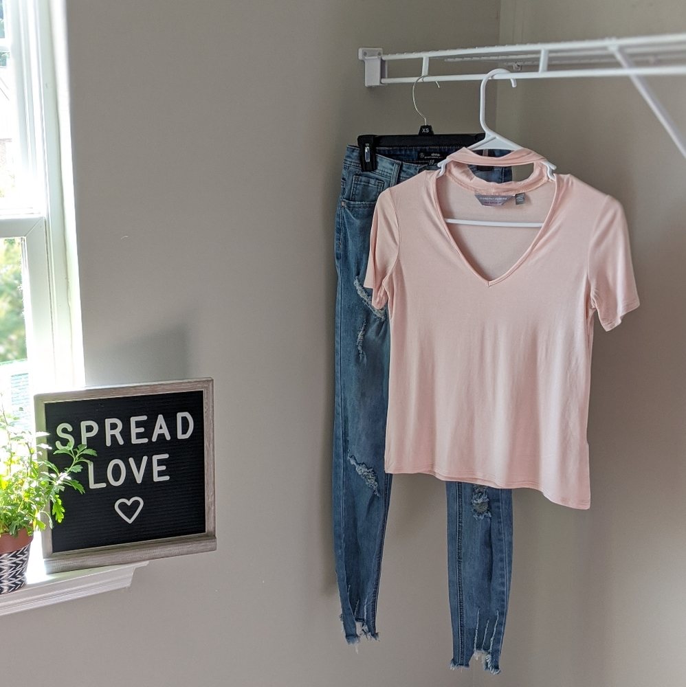 Dorothy Perkins Blush Pink Choker Tee - 0